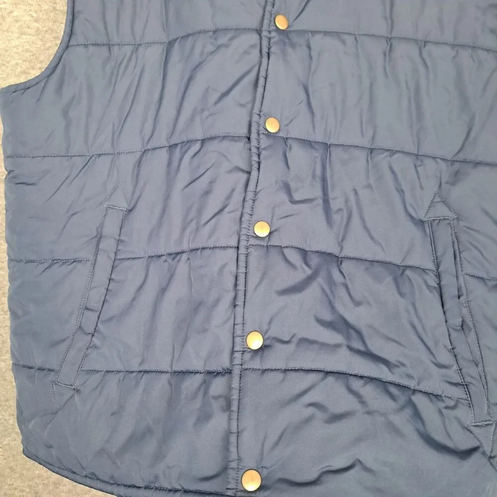 J.Crew Men's Puffer Vest Navy‎ Blue with Brown Corduroy Trim Size XL